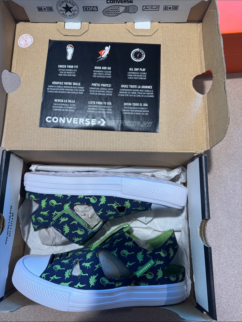 Converse Kids Navy Sneakers with Green Dinosaur Print